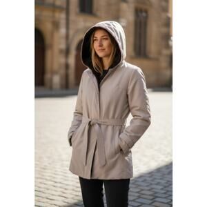 VTG Fitz-All Weather Trench Jacket Raincoat Size 12 Faux Fur Lined Quilted Hood